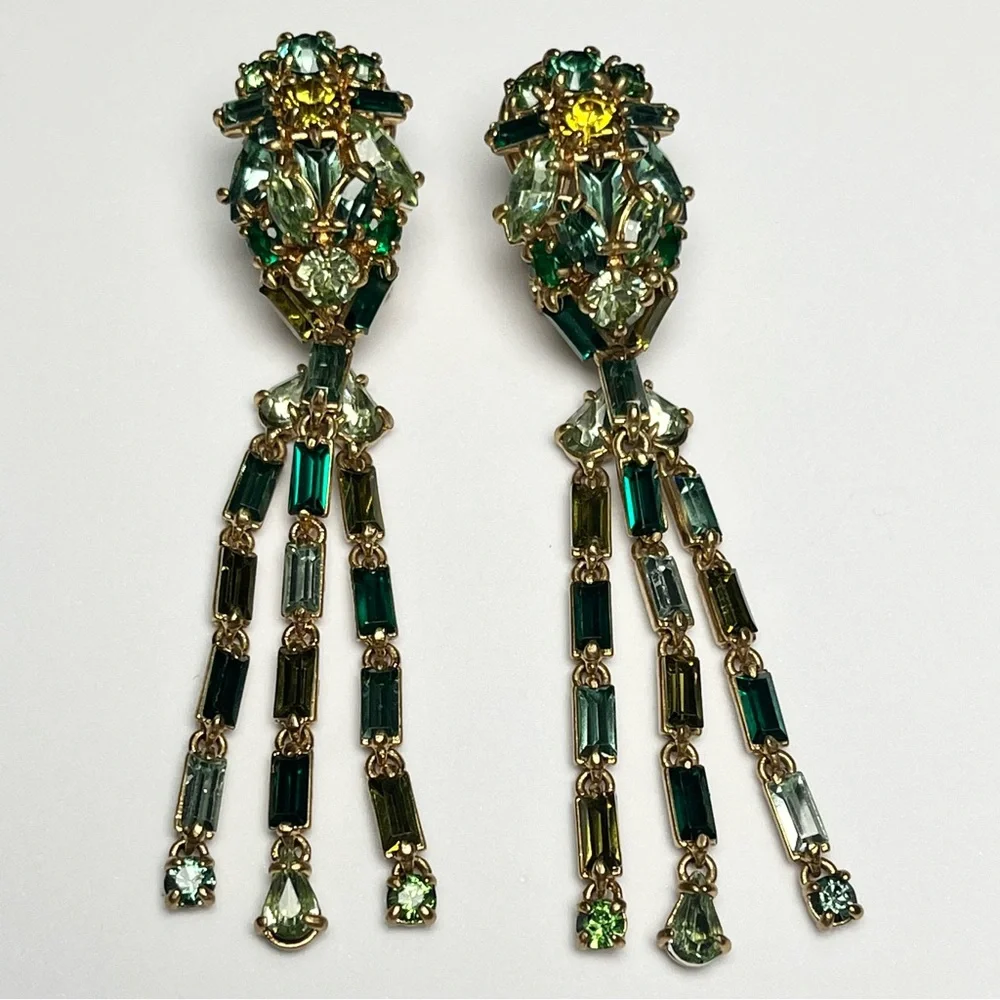 J. Crew Gold-Tone Emerald Green Crystal Drop Earrings - Picture 2 of 4